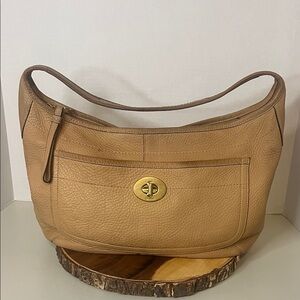 Coach Tan Leather Hobo Bag with Gold Hardware